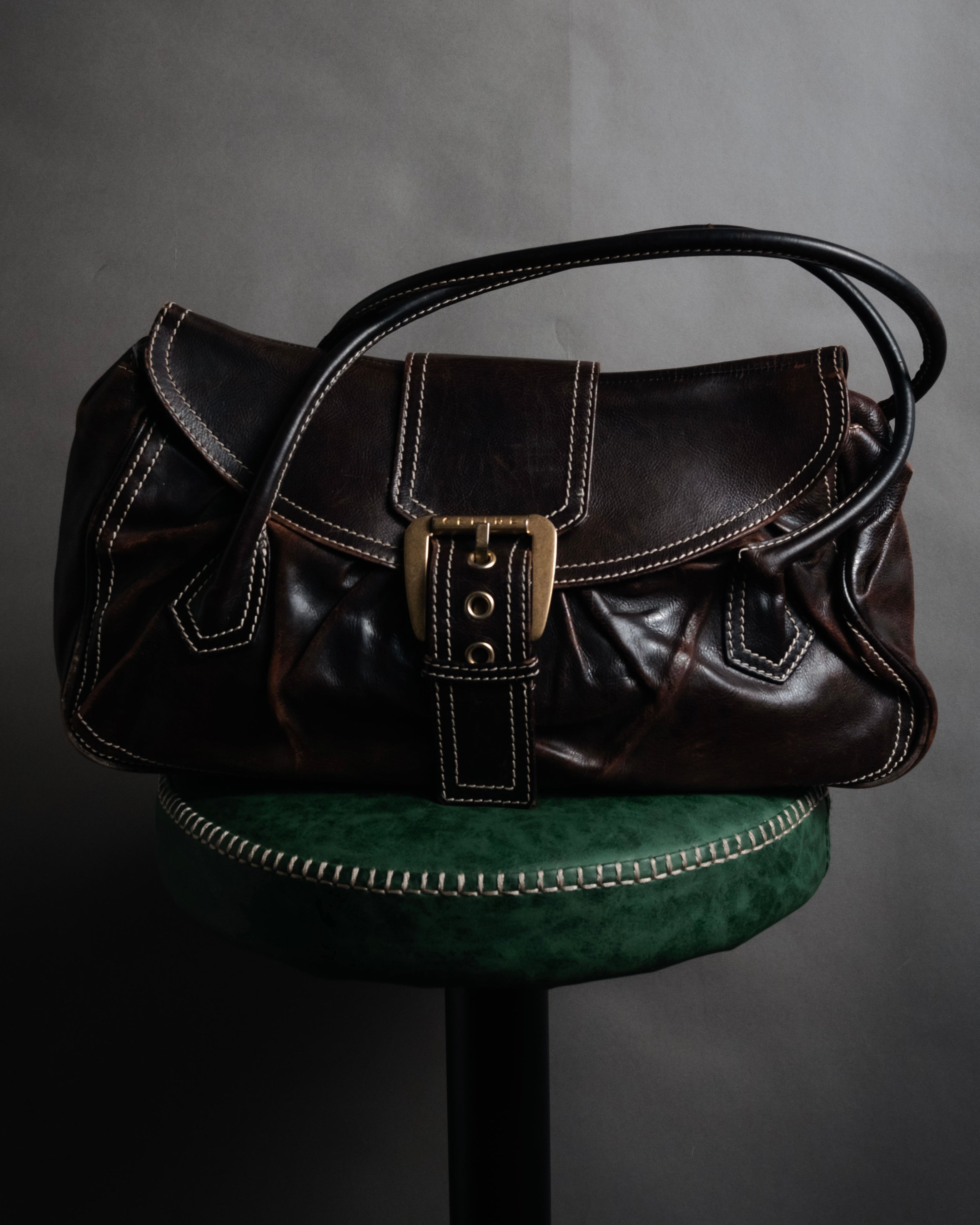 “CELINE” 00’s Buckled contrast stitch shoulder bag