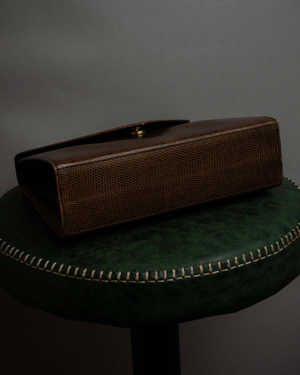 "YVES SAINT LAURENT" Flap design lizard embossed leather hand bag