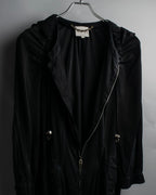 "CELINE" Gathered design hooded double zipper dress