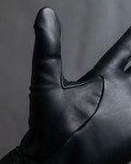 "HERMES" H logo＆gold stud design leather gloves