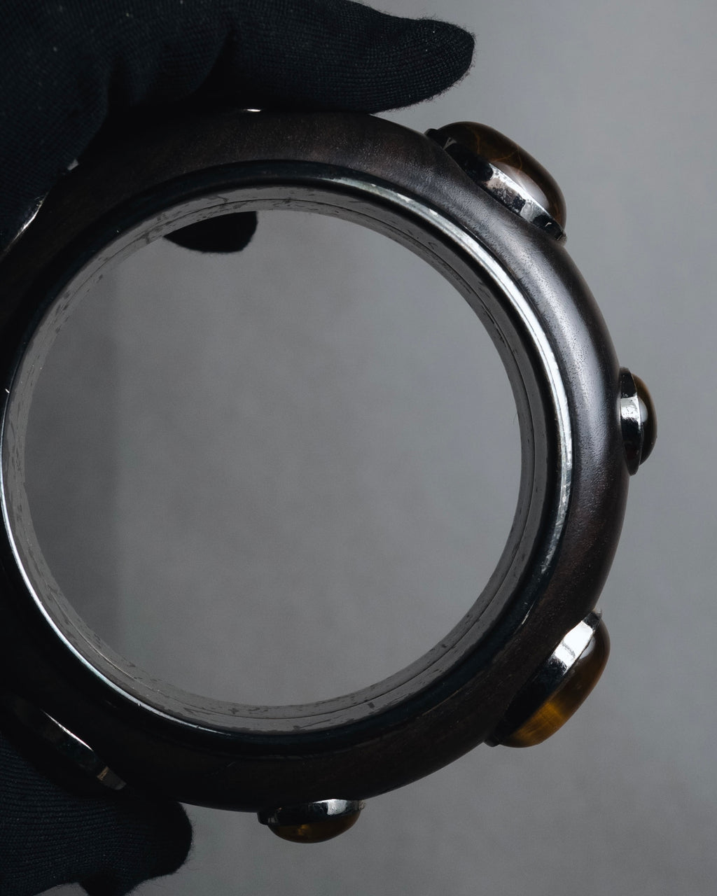 "Bottega Veneta" 2006-2012 ebony and sterling silver tiger eye bangle