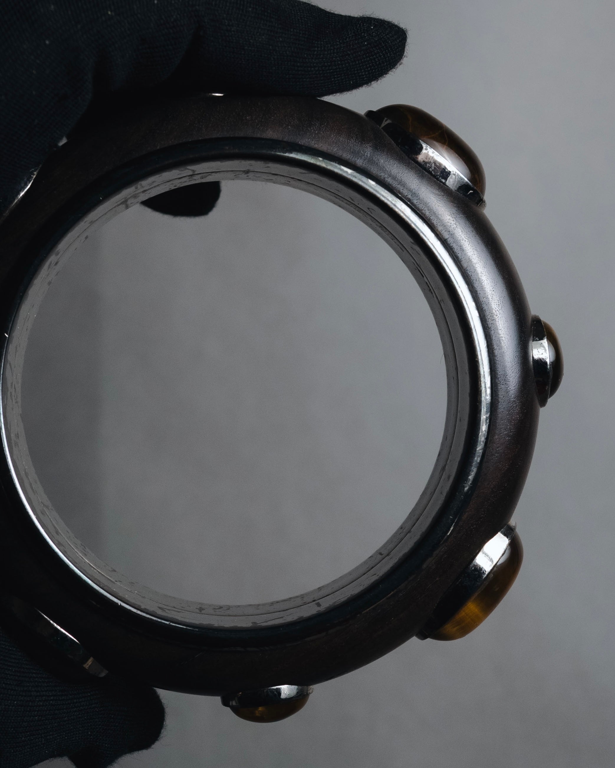 "Bottega Veneta" 2006-2012 ebony and sterling silver tiger eye bangle