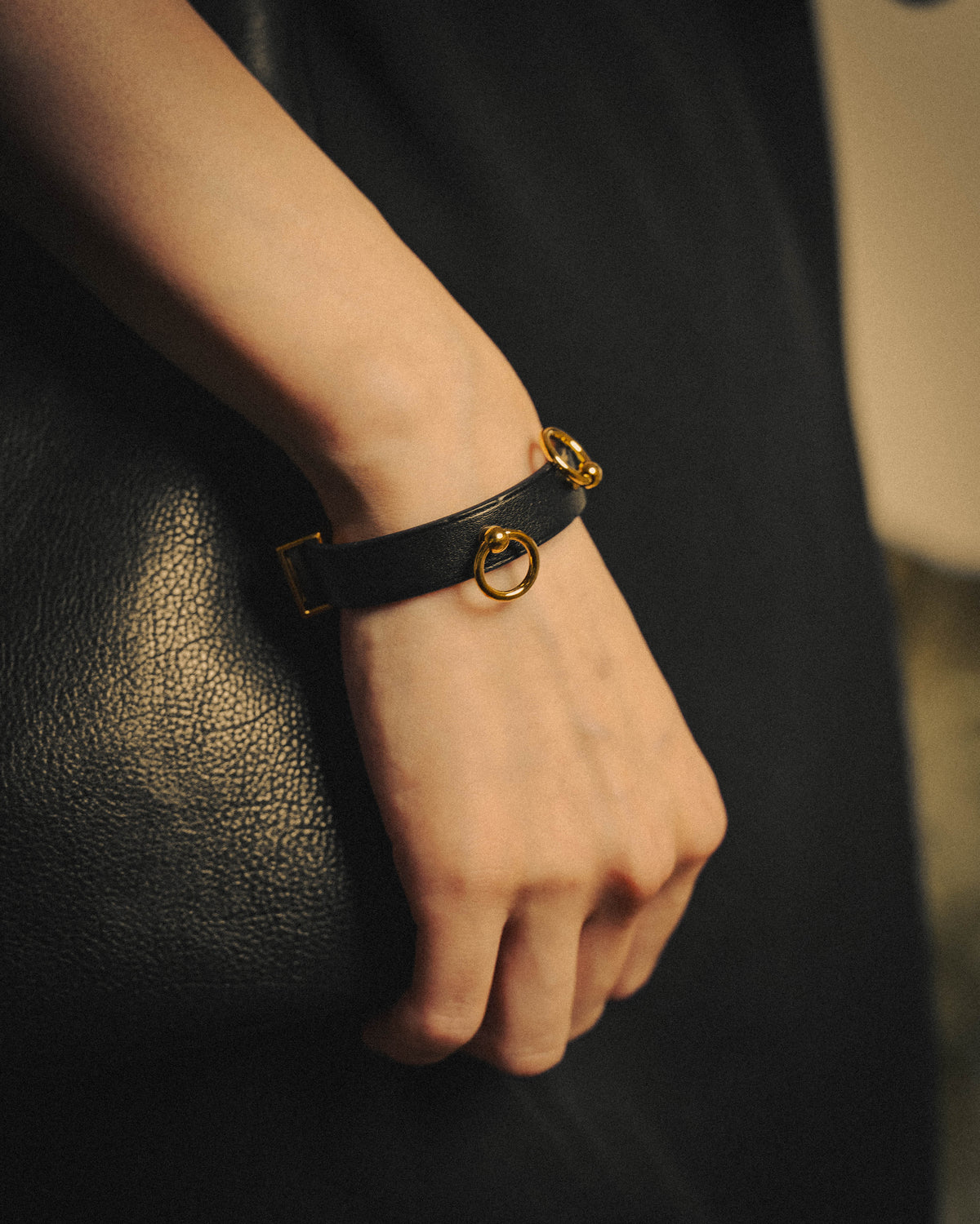 –SPECIAL– “HERMÈS” 10’s Mini dog anneaux triple ring leather bracelet
