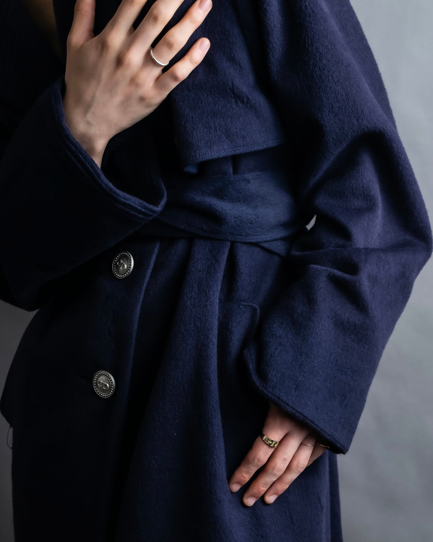 "DIOR" Double gun flap belted chester field coat