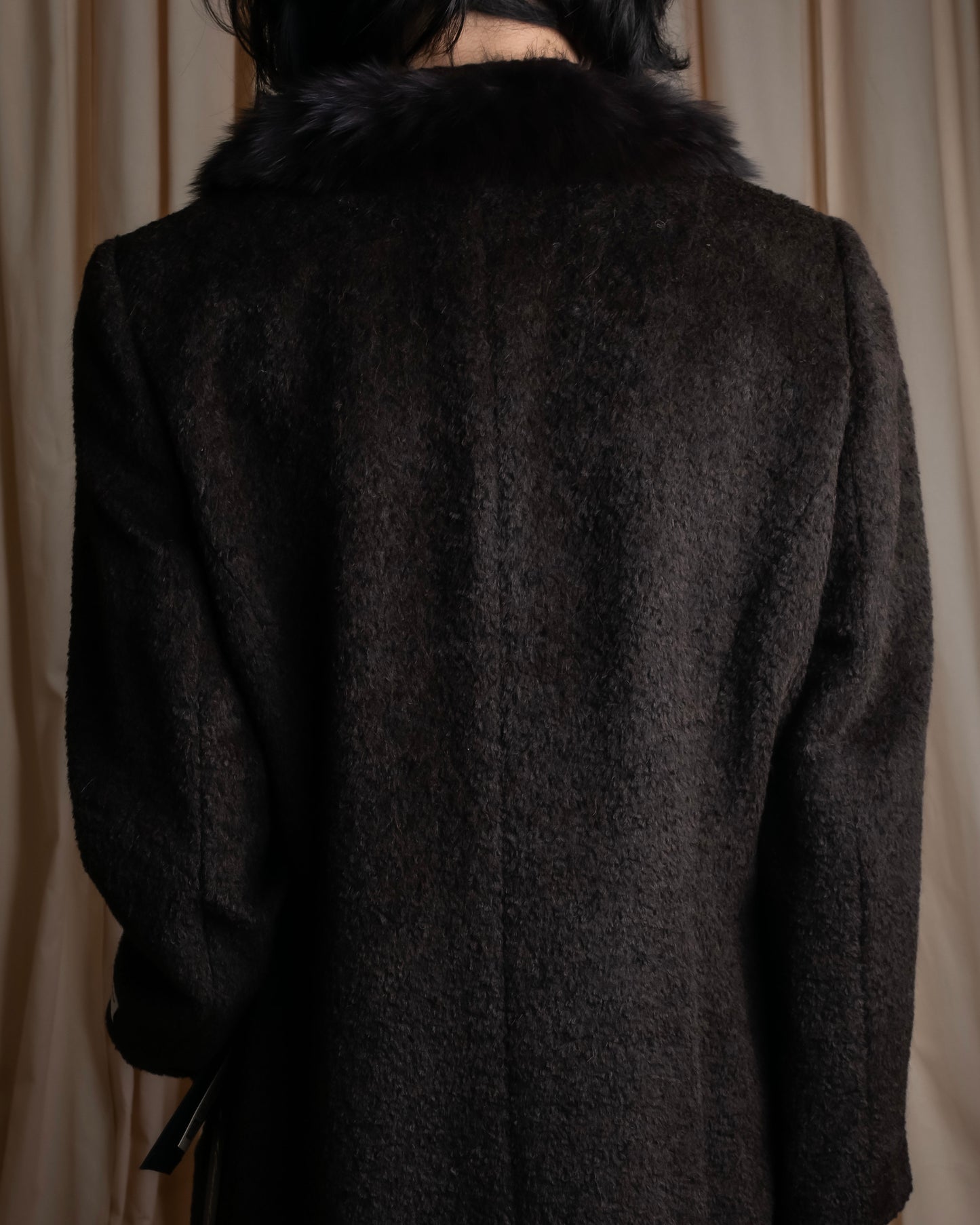 Vintage blue fox fur docking alpaca blend long coat