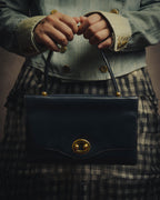 -SPECIAL- “HERMÈS” 50’s-60’s sculptural oval clasp midnight navy leather handbag