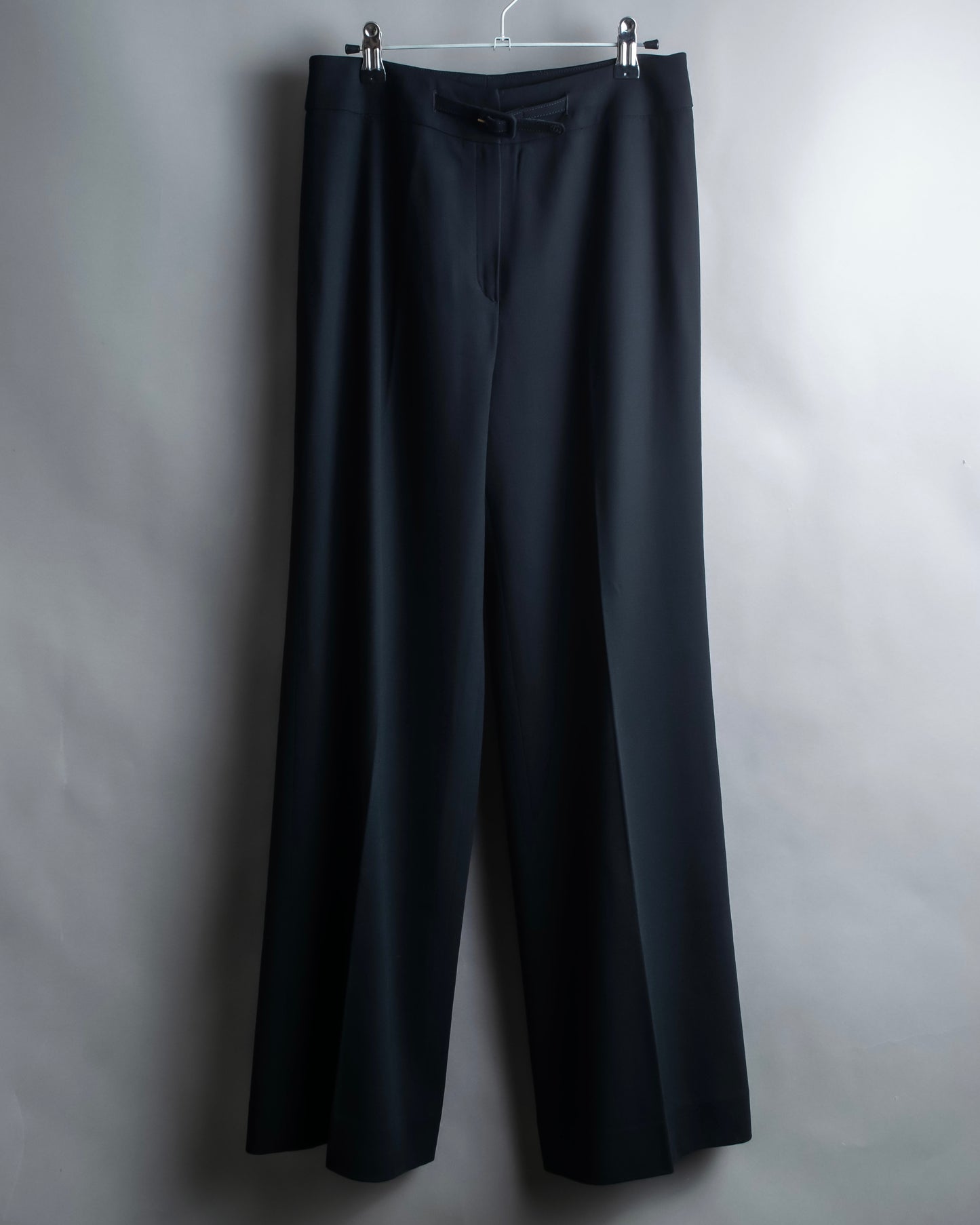 "CHANEL" 100% wool belted wide straight slacks