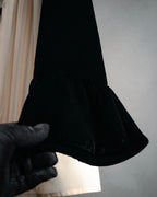 –SPECIAL– “CHANEL” 80’s-90’s pleated silk velvet trim blouse