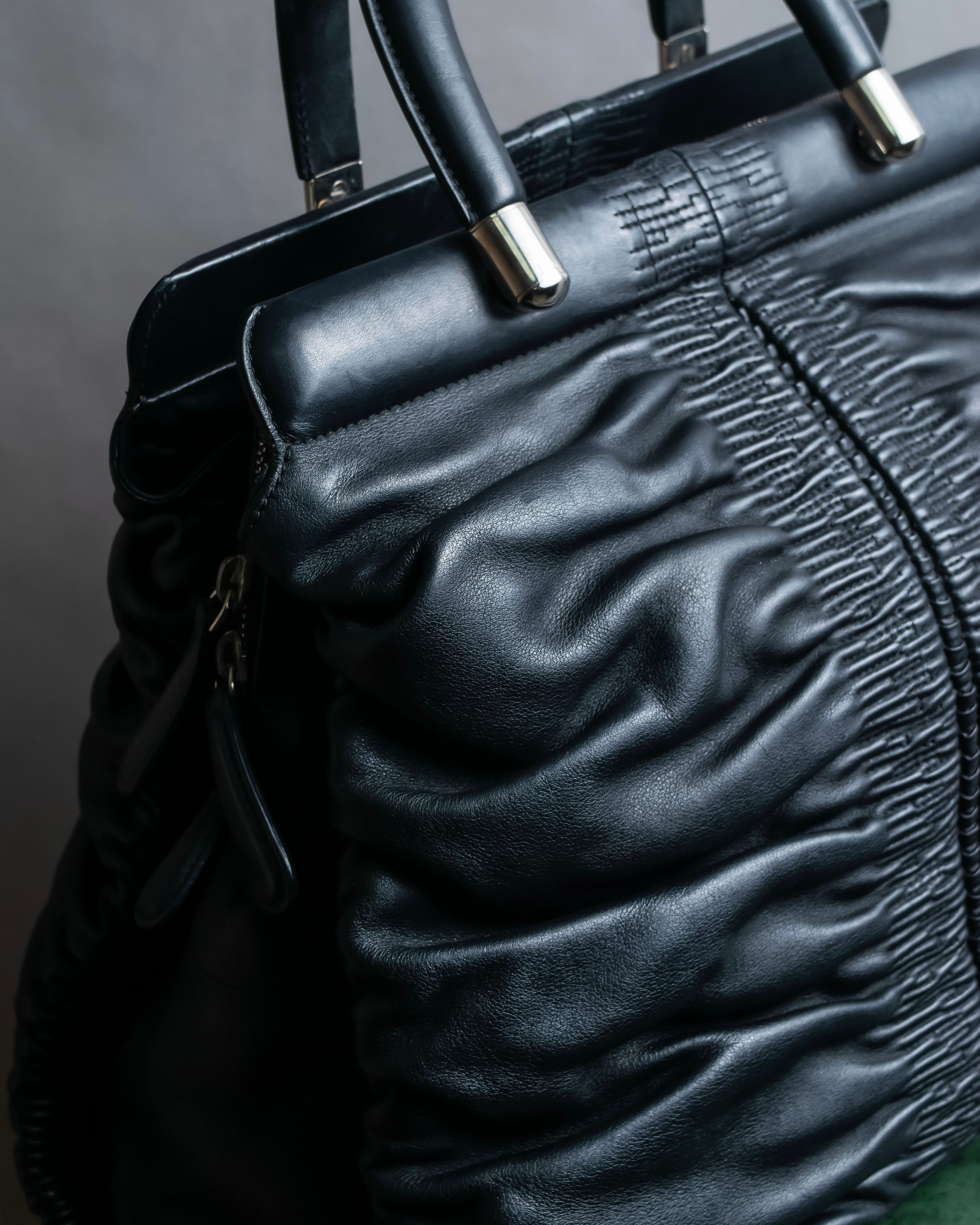 "Christian Dior" Karenina gathered design leather handbag