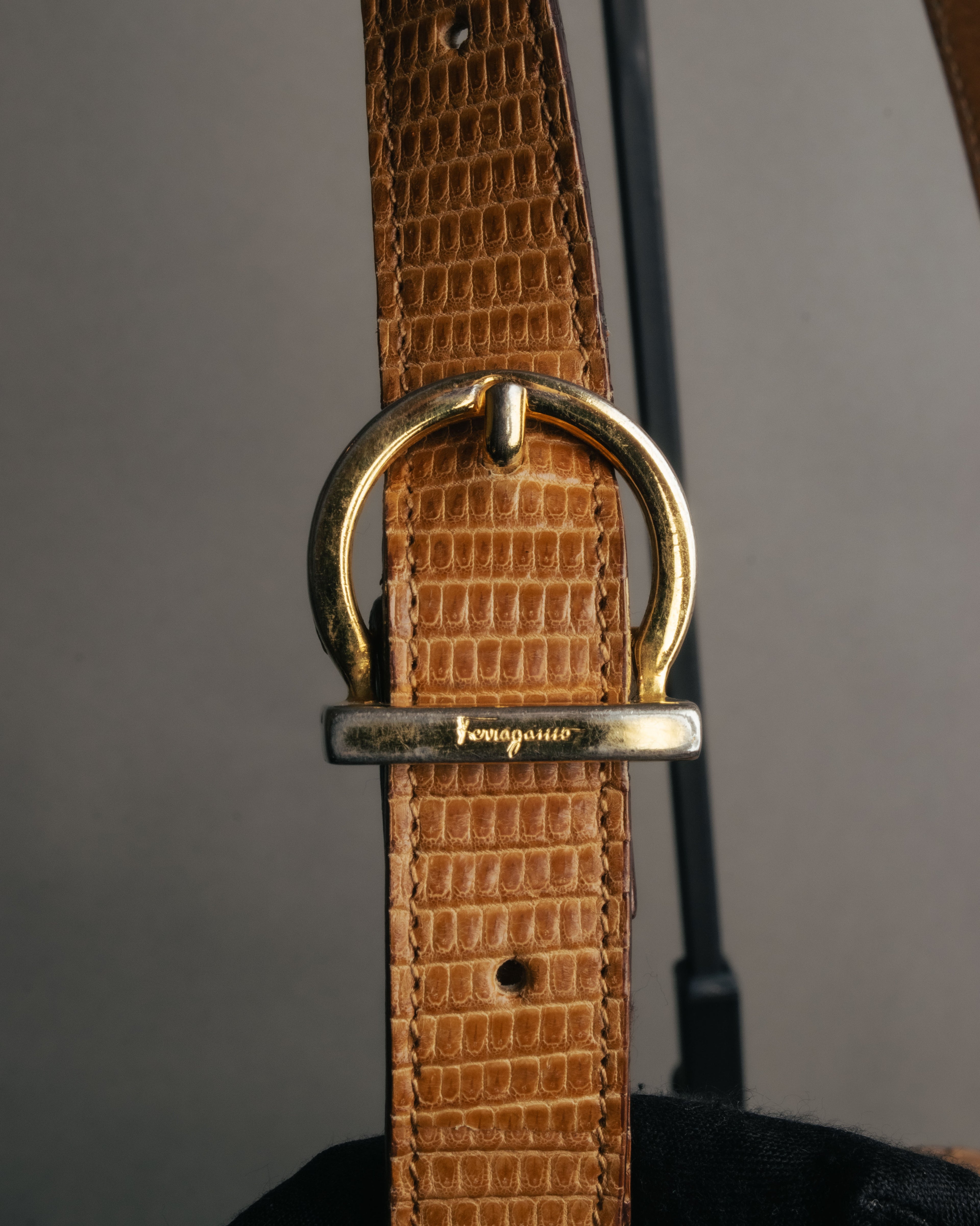 -SPECIAL- “Salvatore Ferragamo” 90’s lizard leather gancini 2way flap bag
