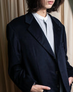"HERMES" 90's Pure cashmere navy blue tailored jacket