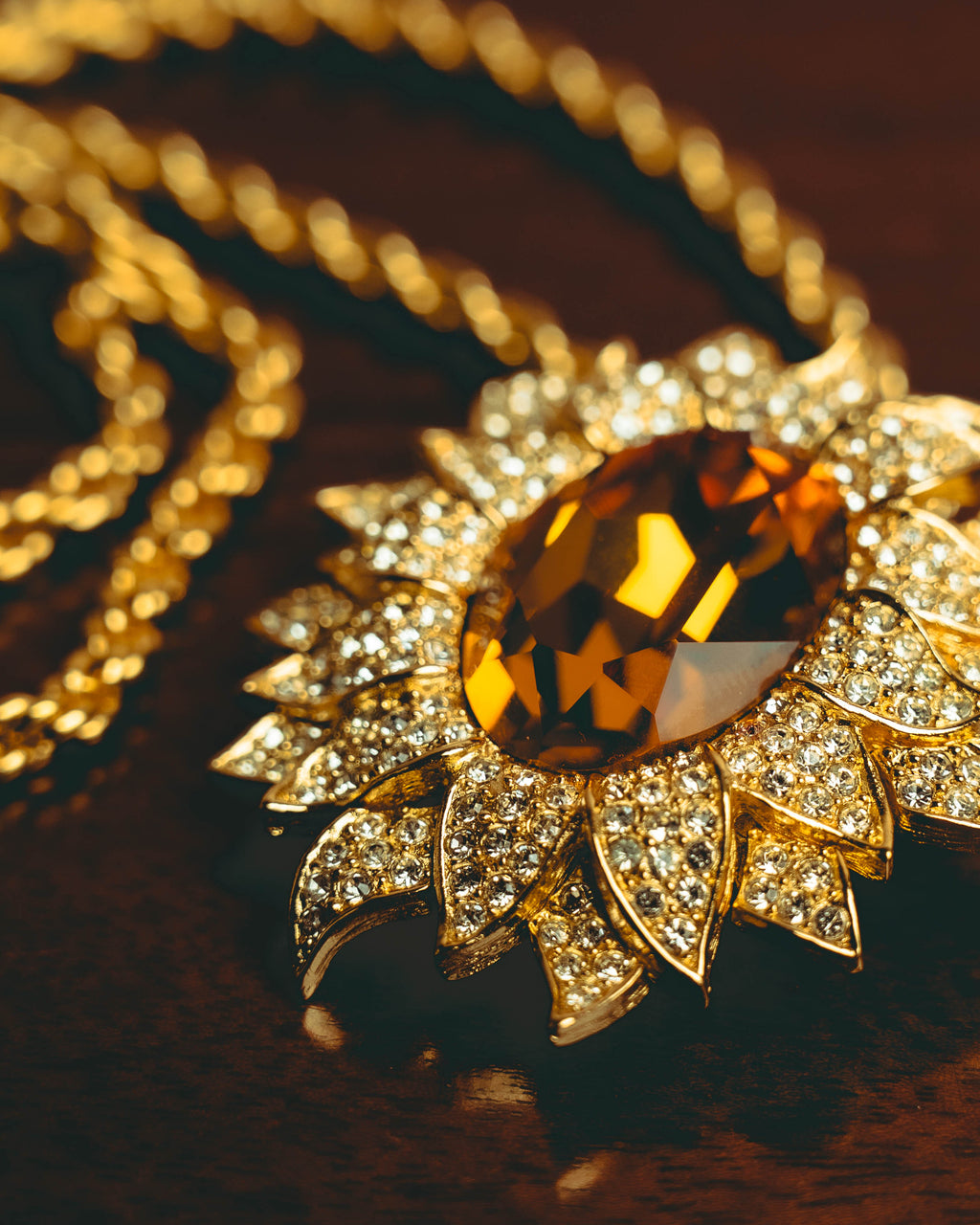 -SPECIAL- “Christian Dior” 80’s-90’s Sunburst amber glass pendant brooch