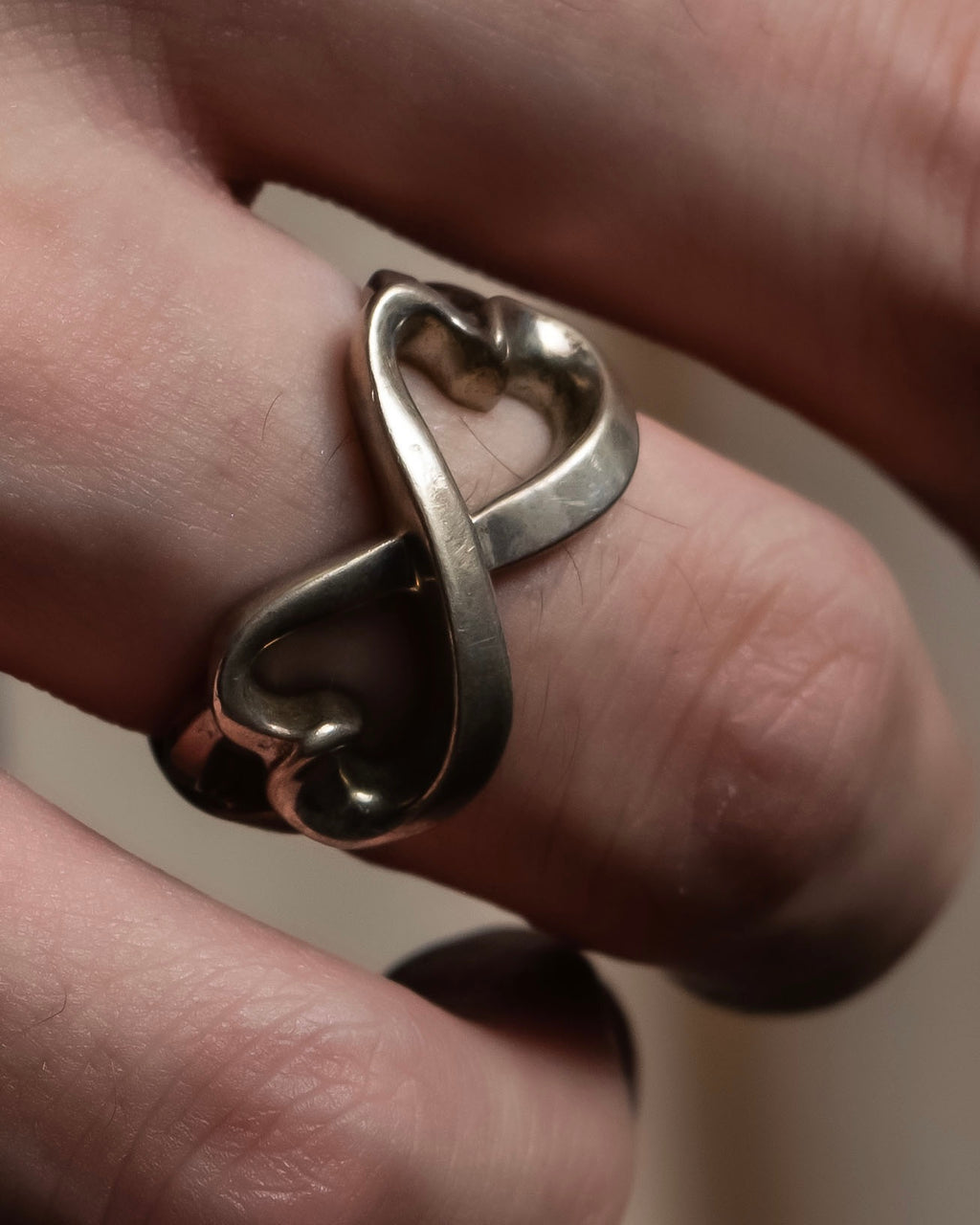 "Tiffany&Co" Double loving heart design silver ring