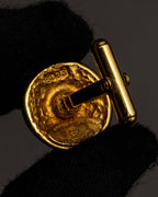 "CHANEL" Dome relief cross motif gold cufflinks