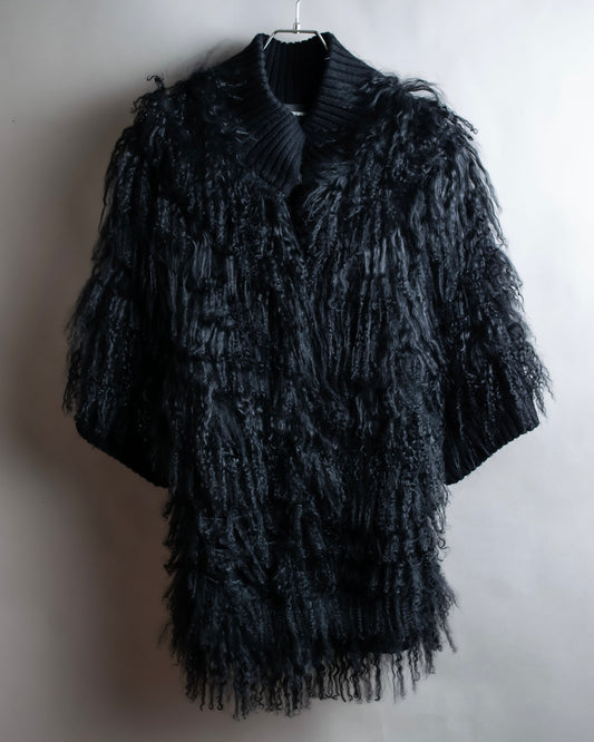 "EMPORIO ARMANI"  Fur fringe design cropped sleeve pullover