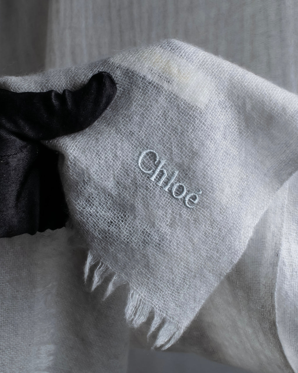 "Chloe" Fringe design light gray sheer material stole