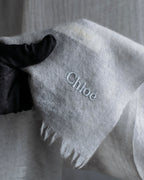 "Chloe" Fringe design light gray sheer material stole