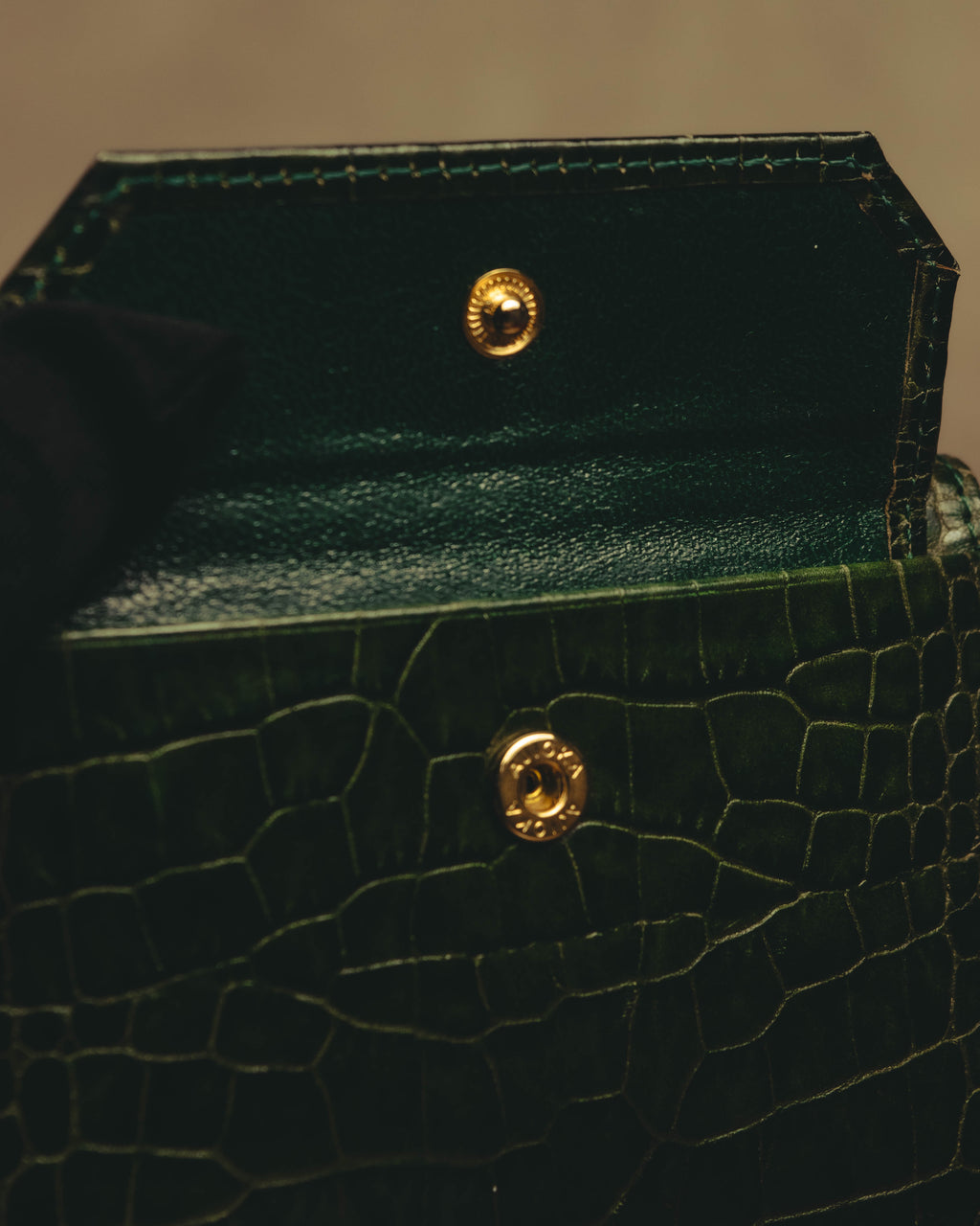 "Yves Saint Laurent" 80's Dark green crocodile compact wallet