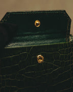 "Yves Saint Laurent" 80's Dark green crocodile compact wallet