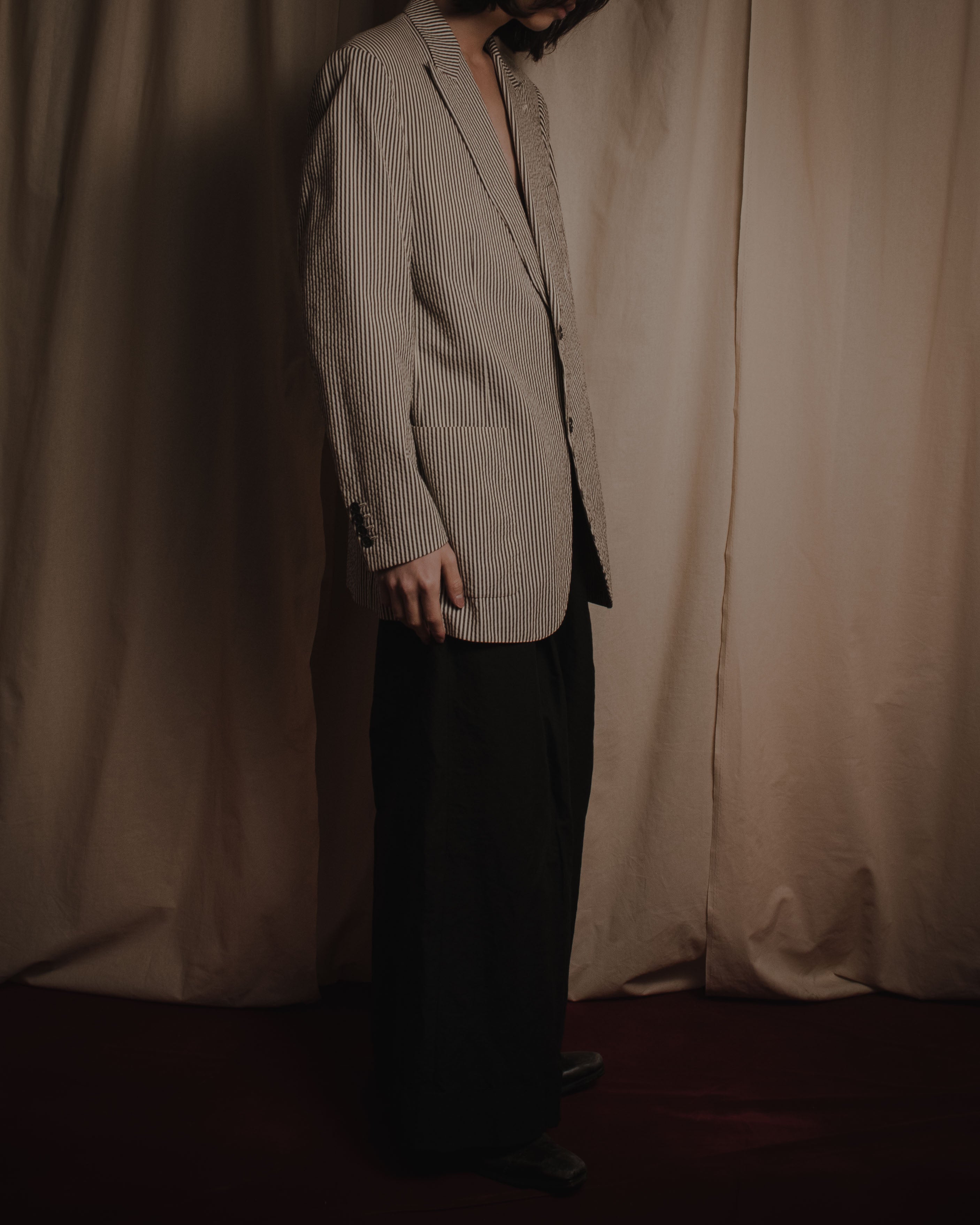 "HERMES" 00's striped stretch cotton tailored jacket