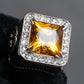 "GUCCI" Amber rhinestone GG motif engraved signet ring