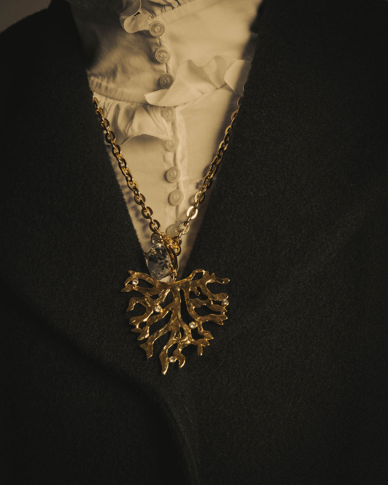 -SPECIAL- "Yves Saint Laurent" 90's-00's Sculptural coral motif crystal pendant necklace