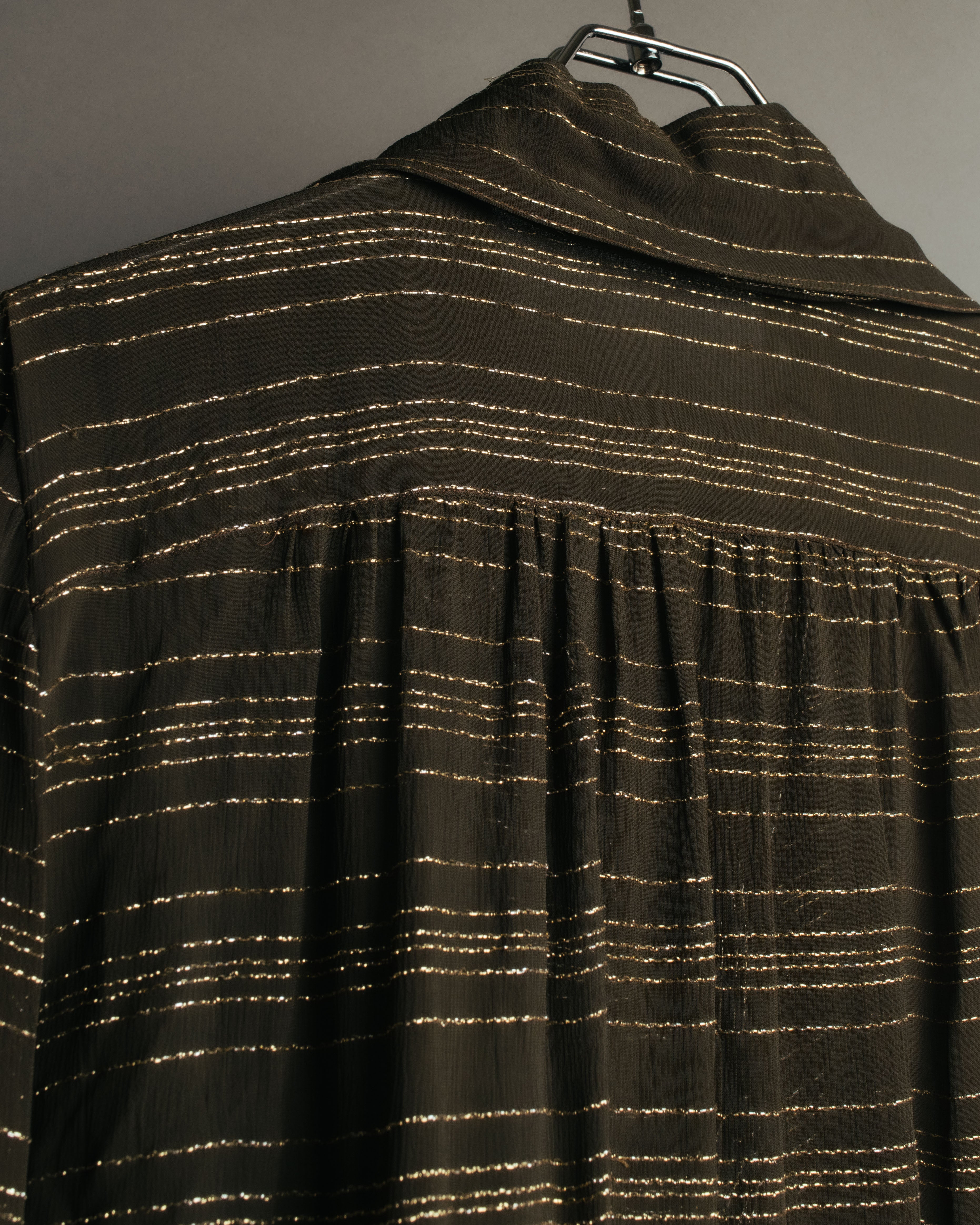 "Christian Dior" 80's-90's Lurex striped pussy-bow sheer blouse