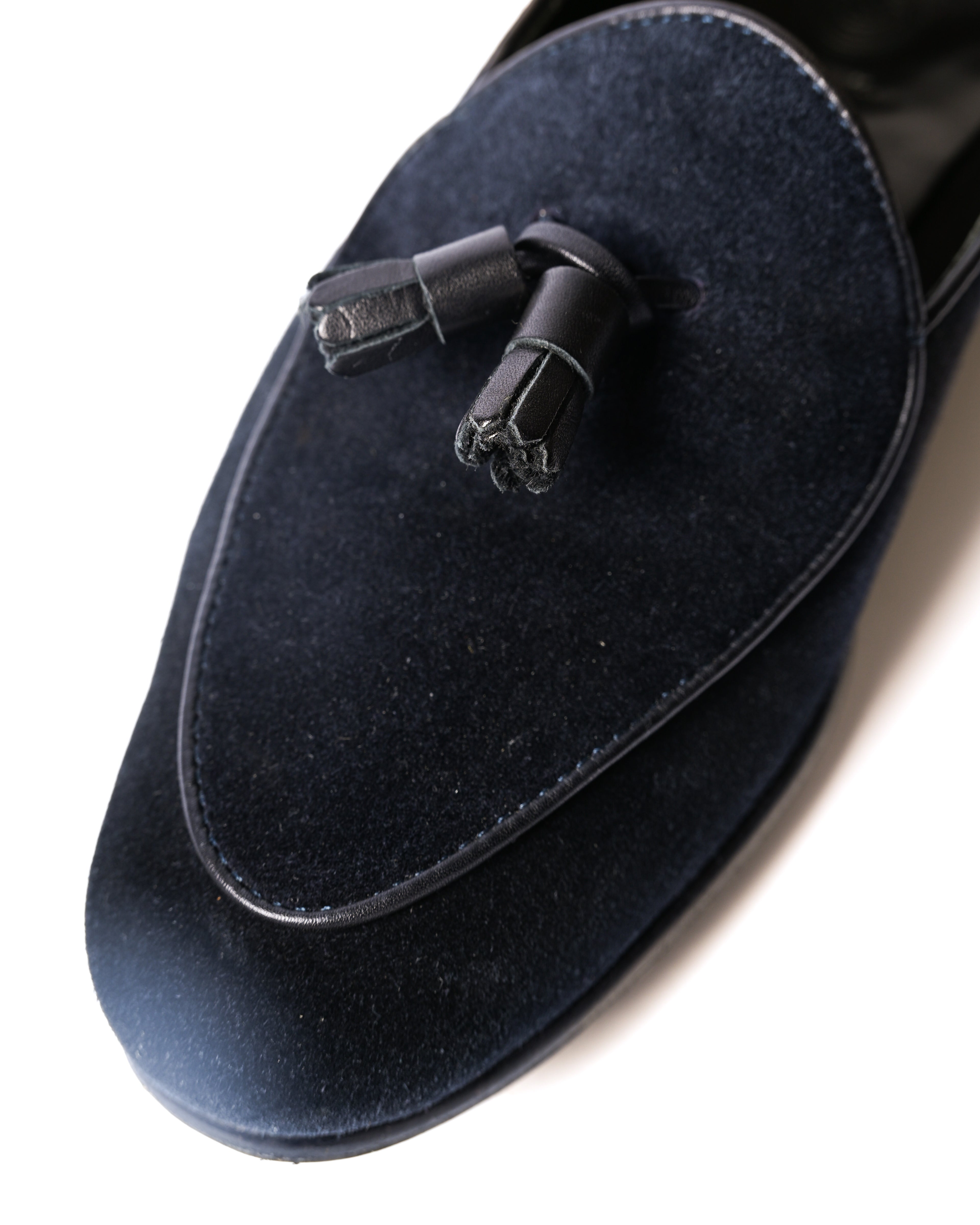 POLPETTA × Brilla per il gusto/ “ PASSO” Suede Tassel Loafers Navy