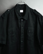 -MOOD MILLÉSIMES- 00’s black linen epaulet half-sleeve shirt by “ARMANI COLLEZIONI”