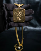 "Yves Saint Laurent" YSL logo plate gold necklace