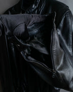 "Claude Montana" Drawcord detail stand-up collar leather blouson