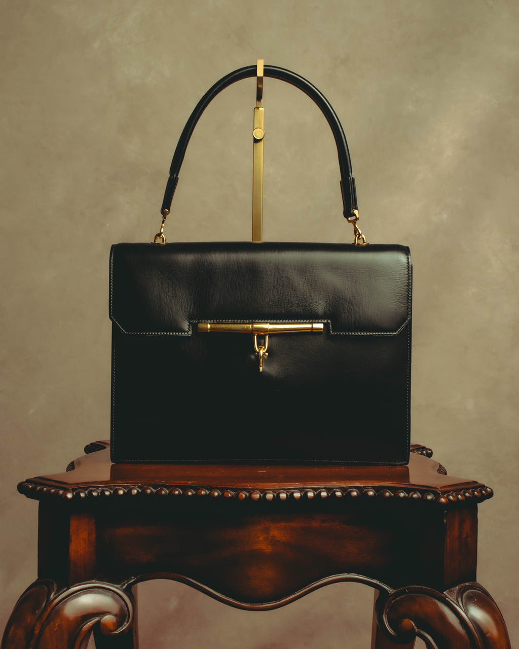 -SPECIAL- “HERMÈS” 60’s-70’s Palonnier black leather structured shoulder bag