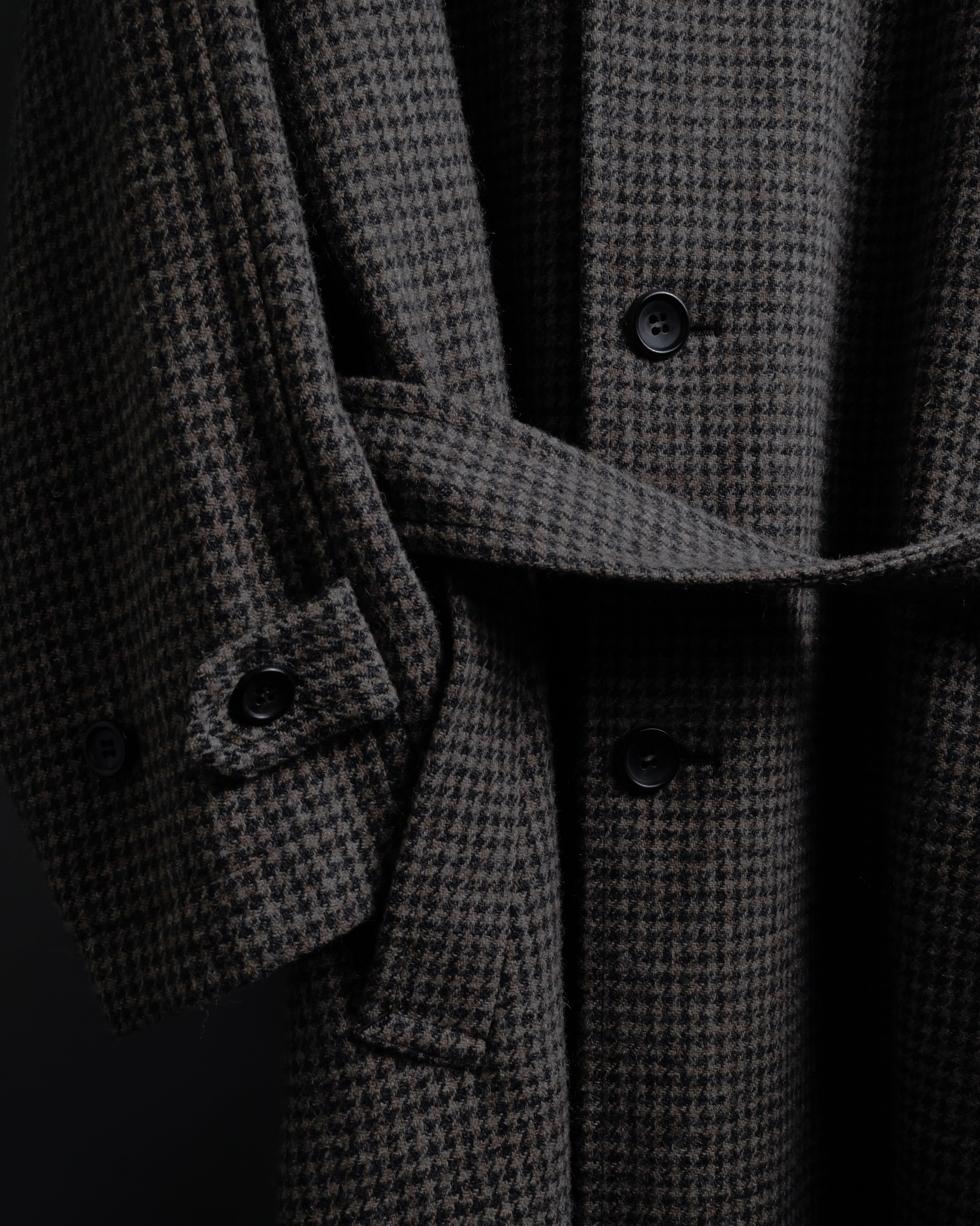 "tricot COMME des GARCONS" Leather collar design houndstooth pattern oversized long coat