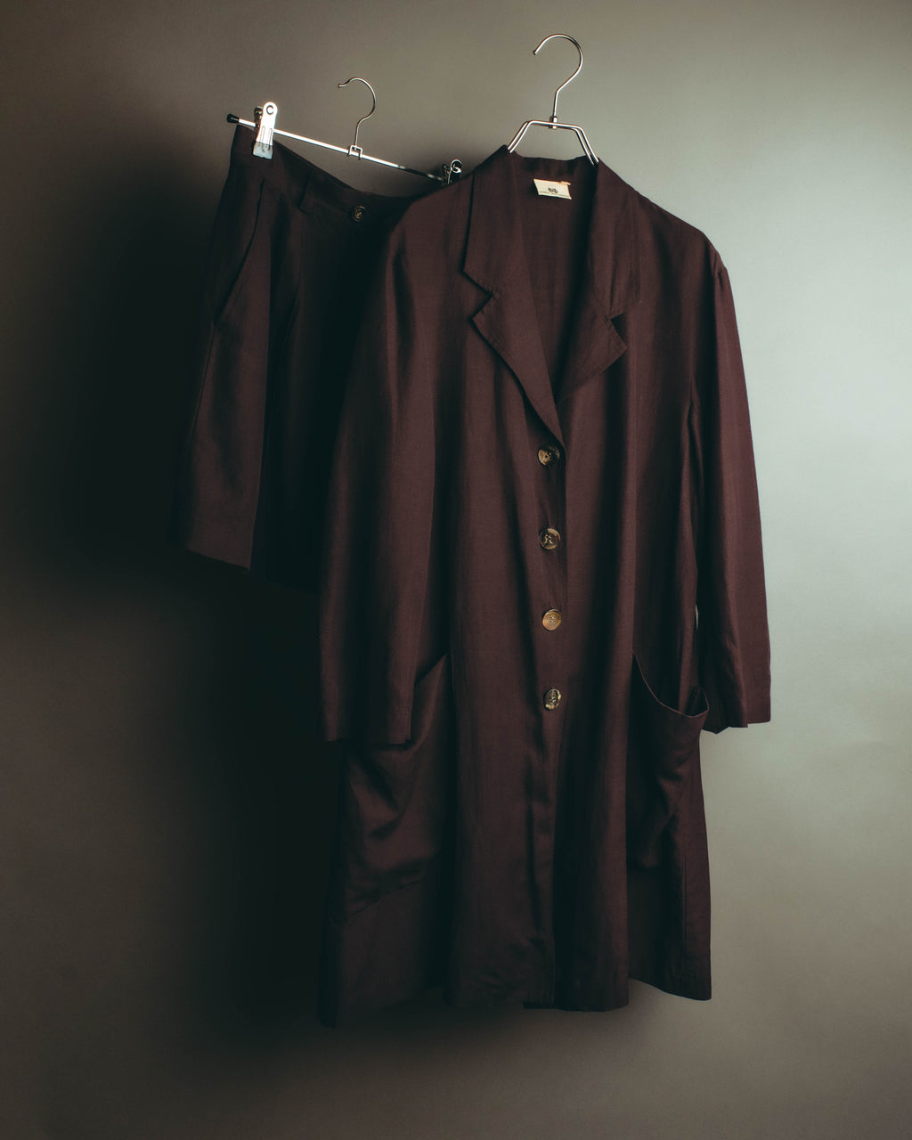 -SPECIAL- “DRIES VAN NOTEN” 90’s–00’s Rayon linen tailored long jacket and shorts set up
