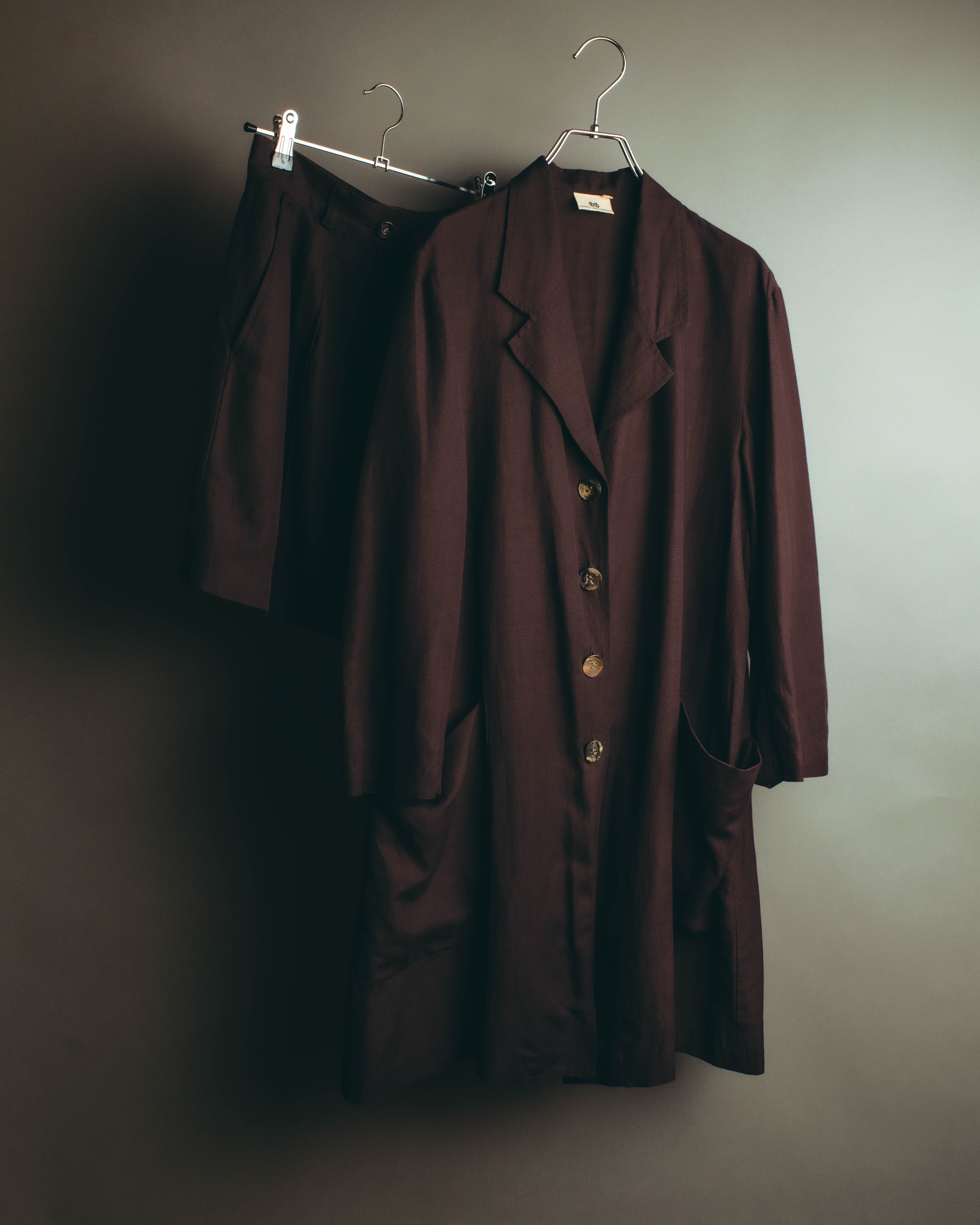 -SPECIAL- “DRIES VAN NOTEN” 90’s–00’s Rayon linen tailored long jacket and shorts set up