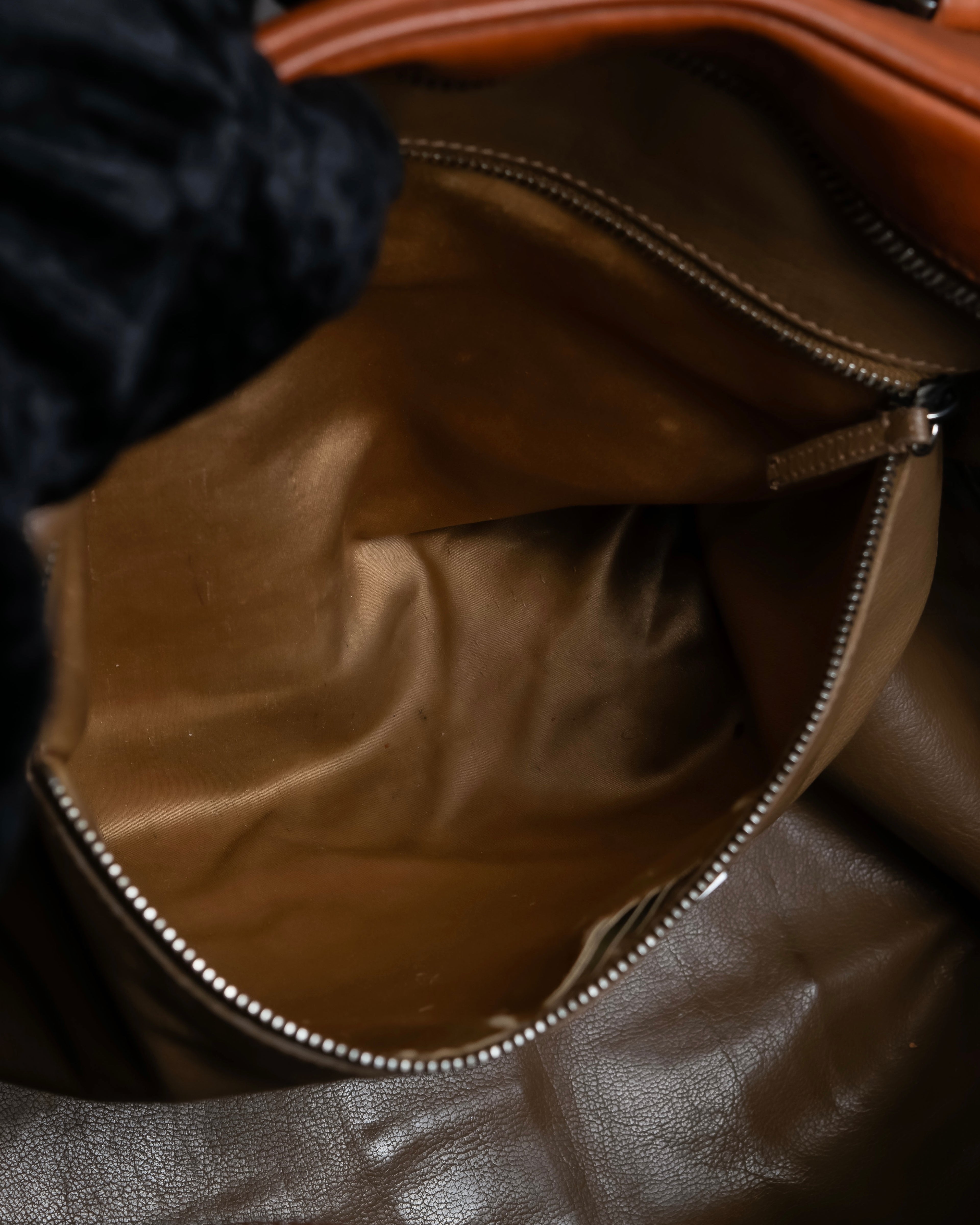 "PRADA" Belt flap detail rounded boston leather bag