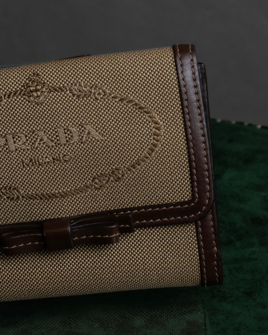 "PRADA" Logo engraved canvas＆leather combination short wallet