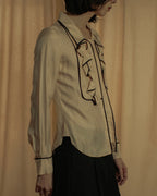 "CELINE" 00’s Piped ruffle silk blouse