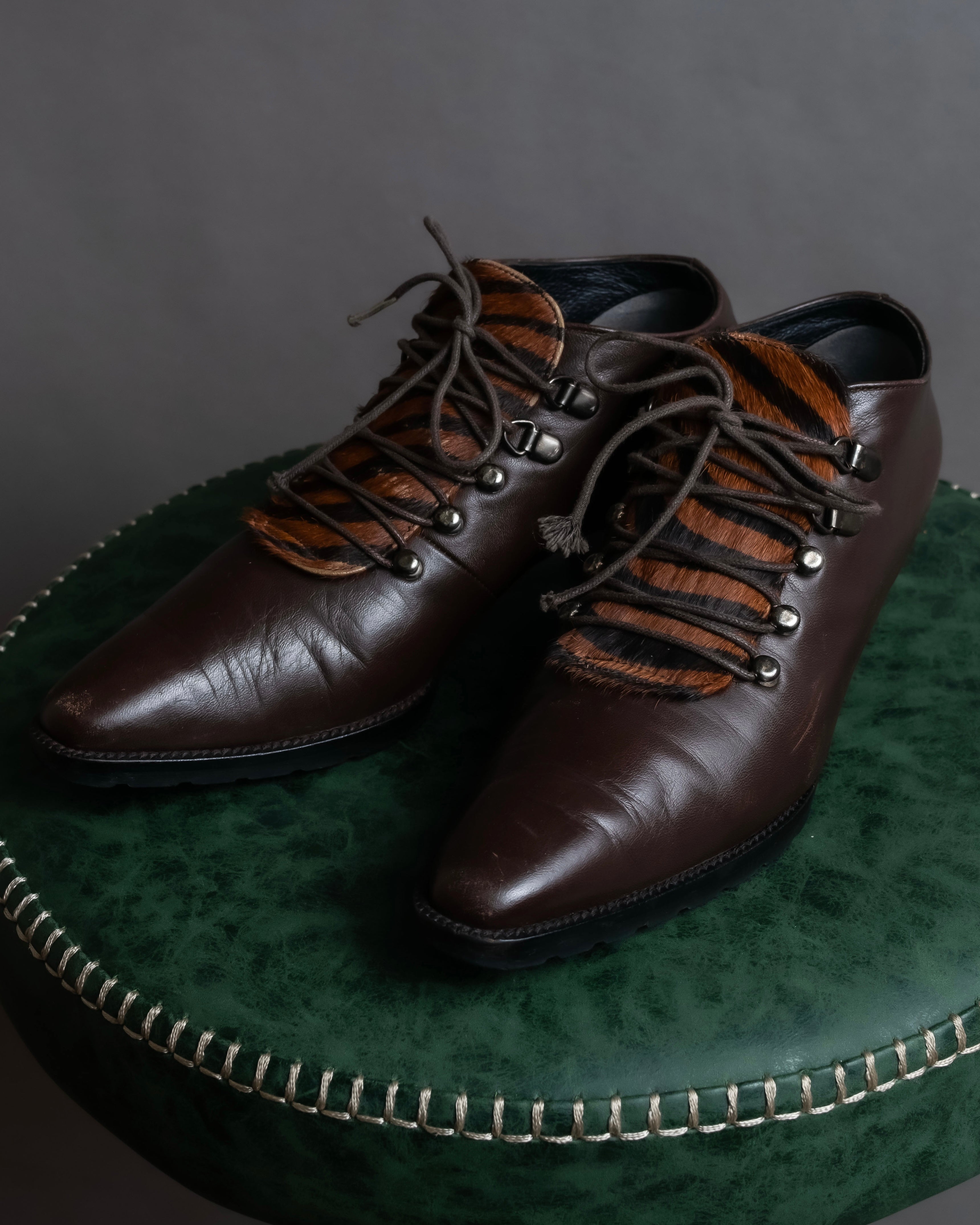 "Pinky&Dianne" Animal fur pattern lace-up heel shoes