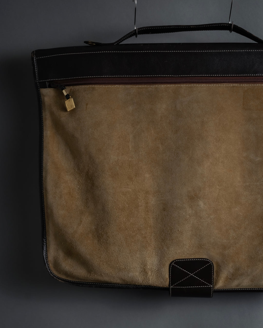 "LOEWE" 80's-90's Logo engraved suede leather combination business bag
