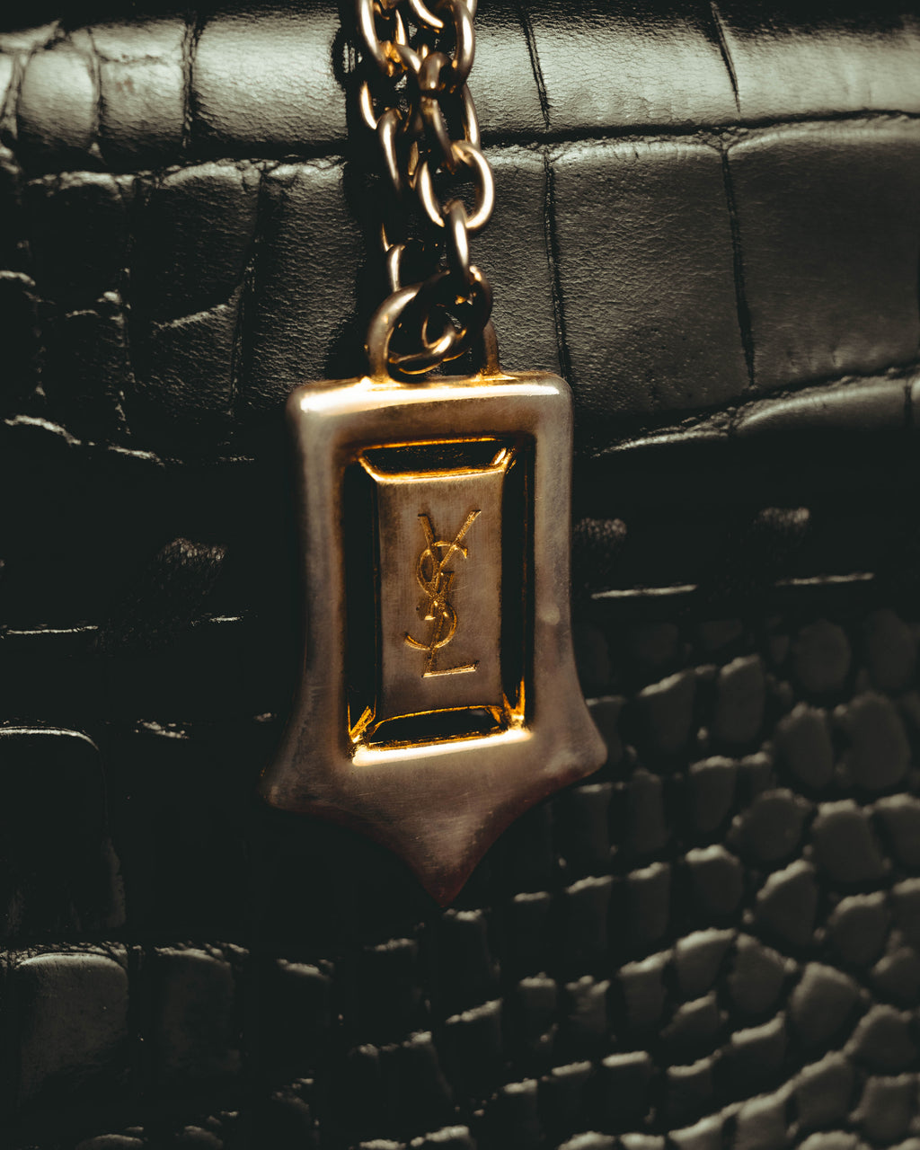 -SPECIAL- “Yves Saint Laurent” 80’s-90’s Crocodile embossed lace-up handbag
