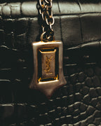 -SPECIAL- “Yves Saint Laurent” 80’s-90’s Crocodile embossed lace-up handbag