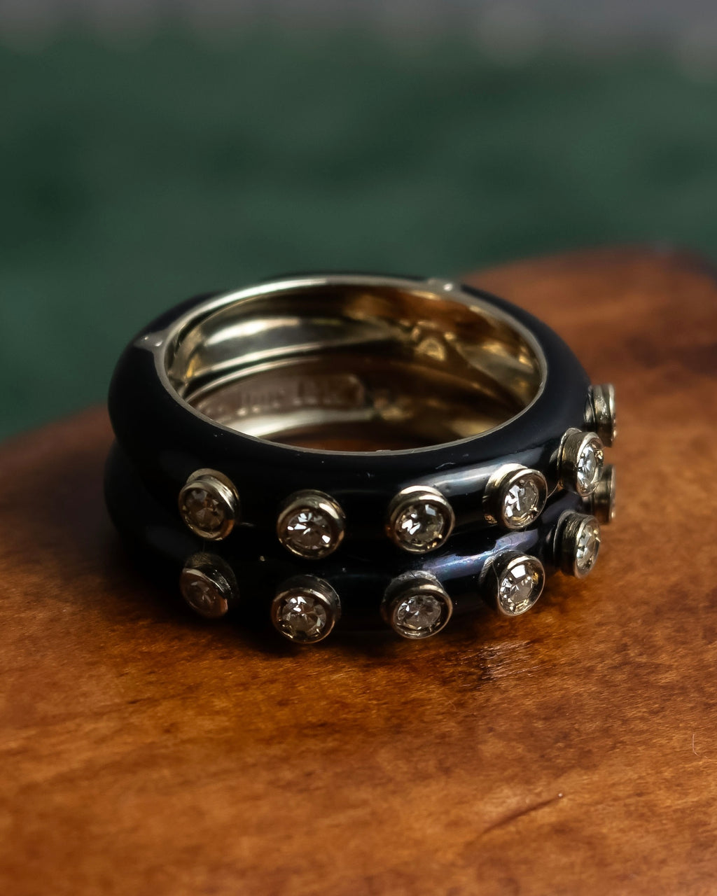 "Christian Dior" Gold metal＆black enamel combination design ring