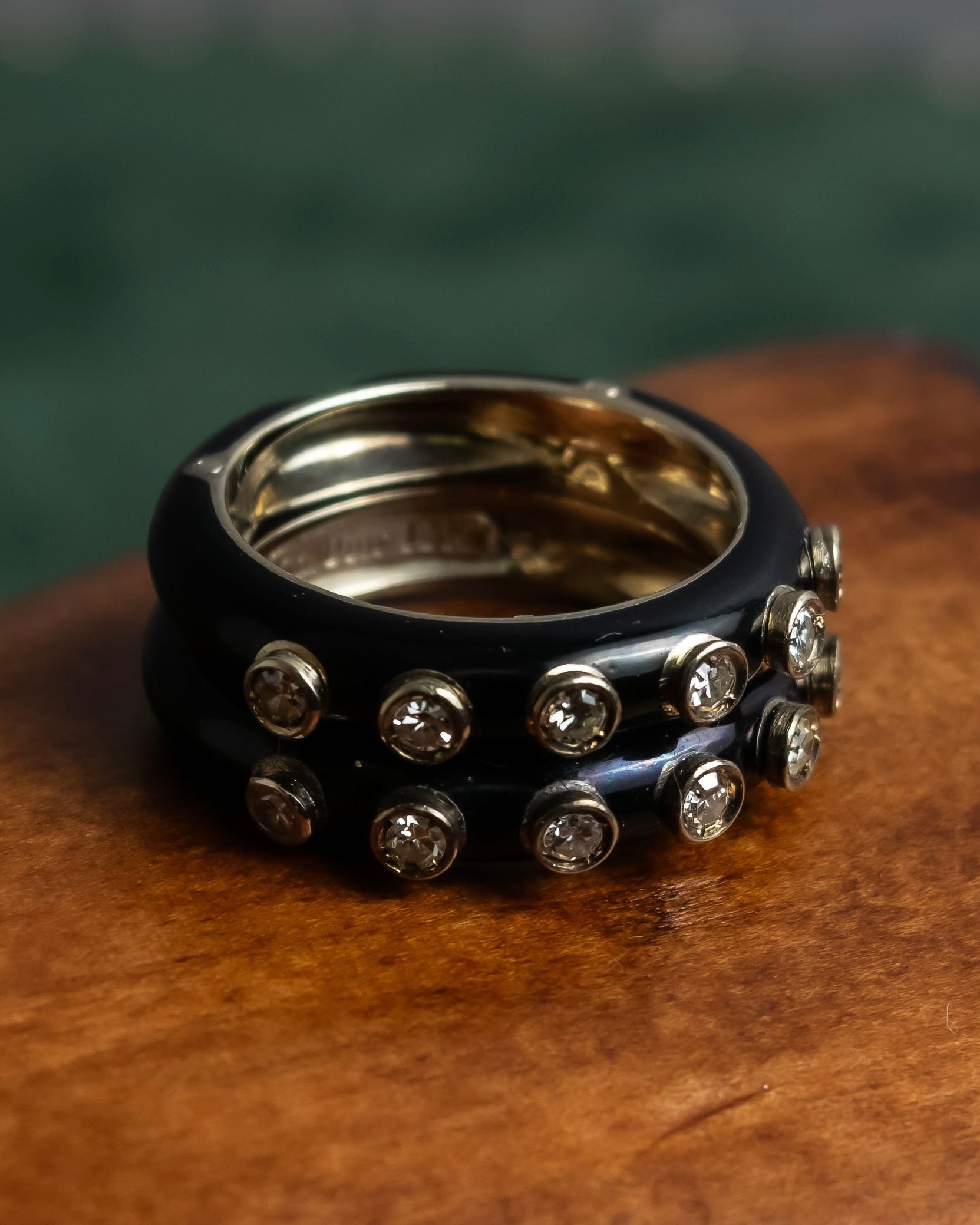 "Christian Dior" Gold metal＆black enamel combination design ring