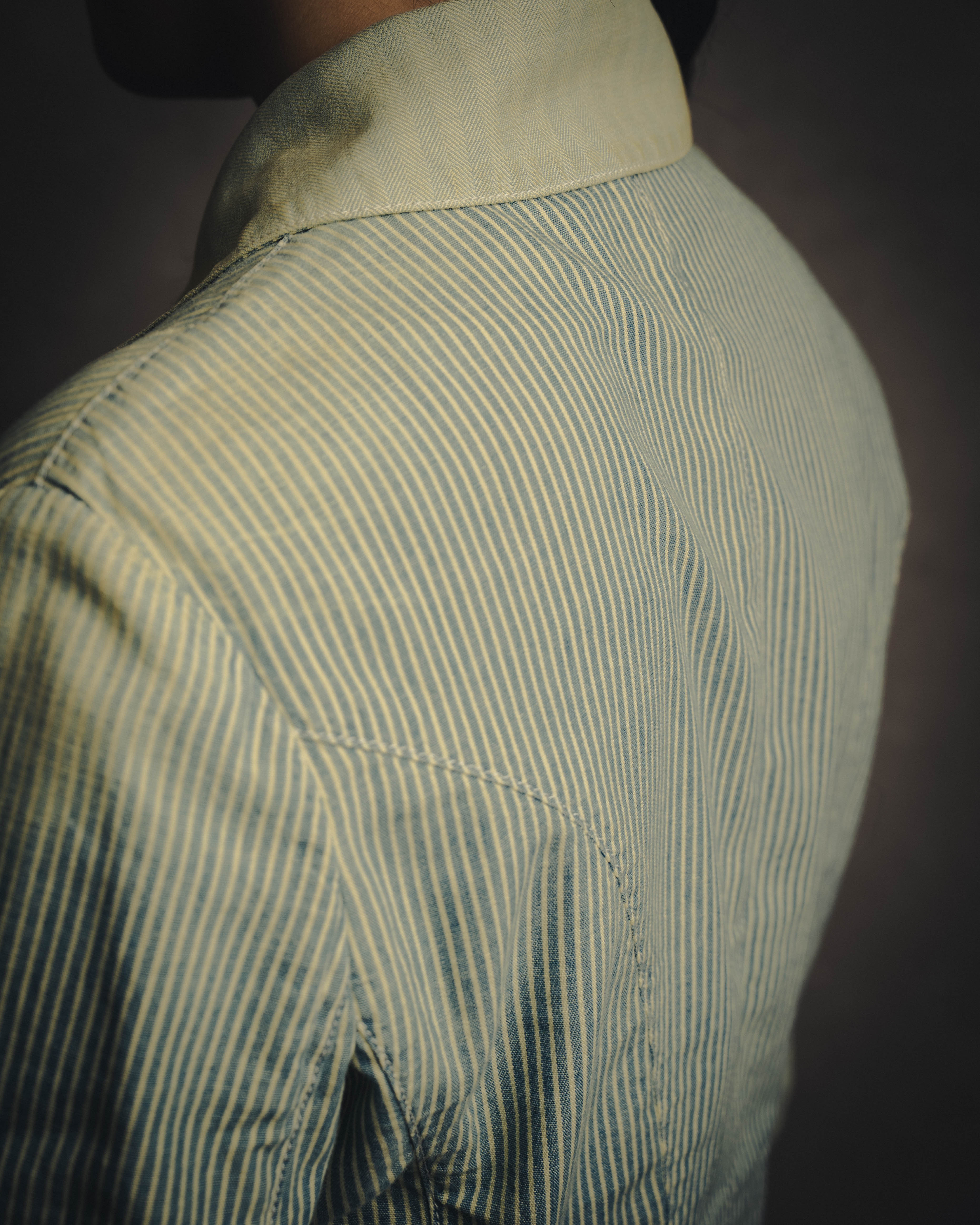 -SPECIAL- "Ralph Lauren" 00's Hickory stripe cotton double-breasted marine jacket