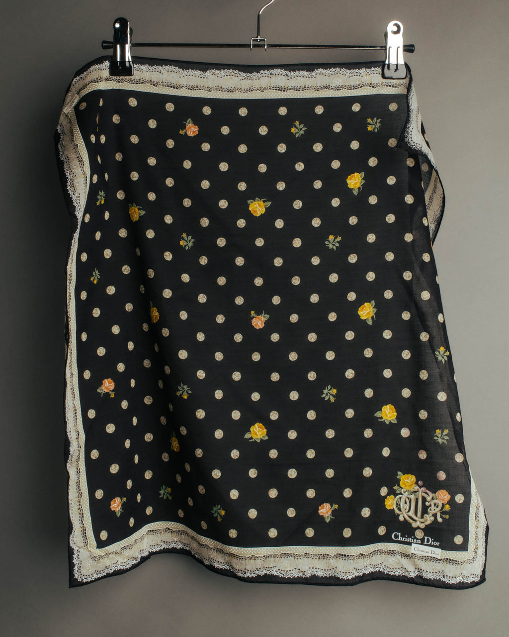 “Christian Dior” 90’s-00’s Romantic dot floral handkerchief scarf
