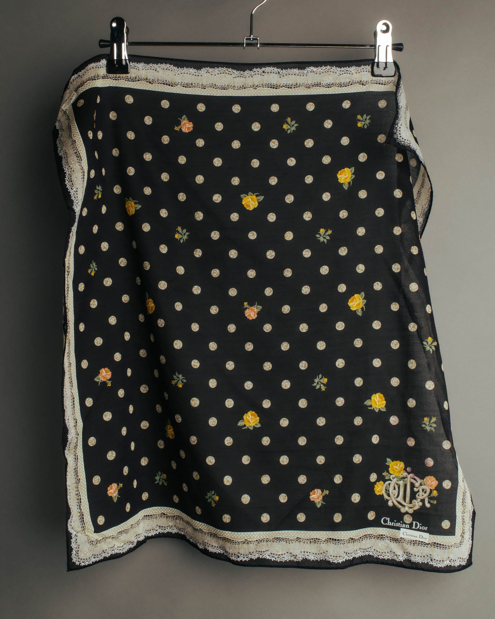 “Christian Dior” 90’s-00’s Romantic dot floral handkerchief scarf