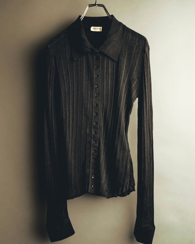"SAINT LAURENT PARIS" 2020's Sheer ribbed silk blend polo cardigan