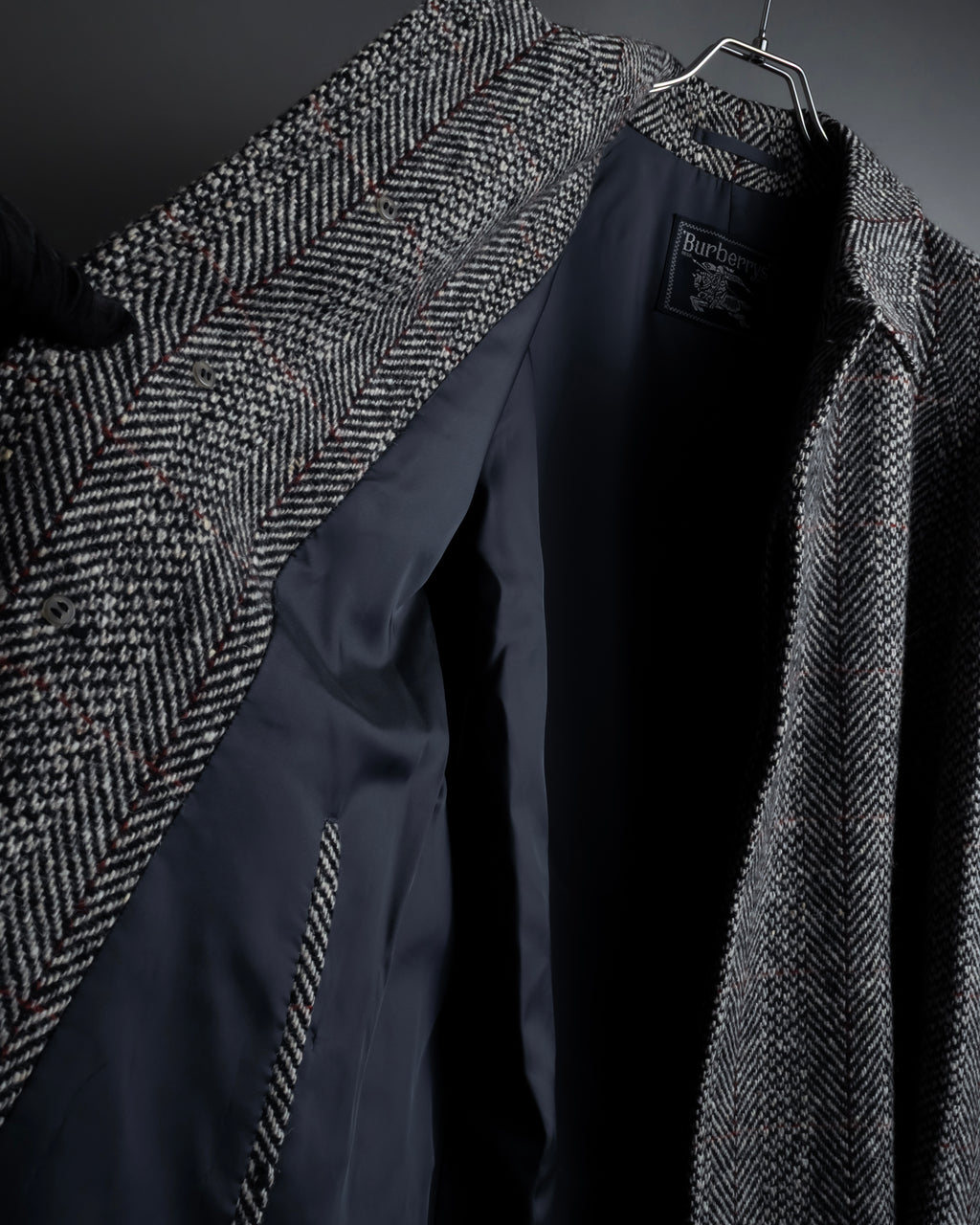 "BURBERRYS" British tweed fly front stand collar coat