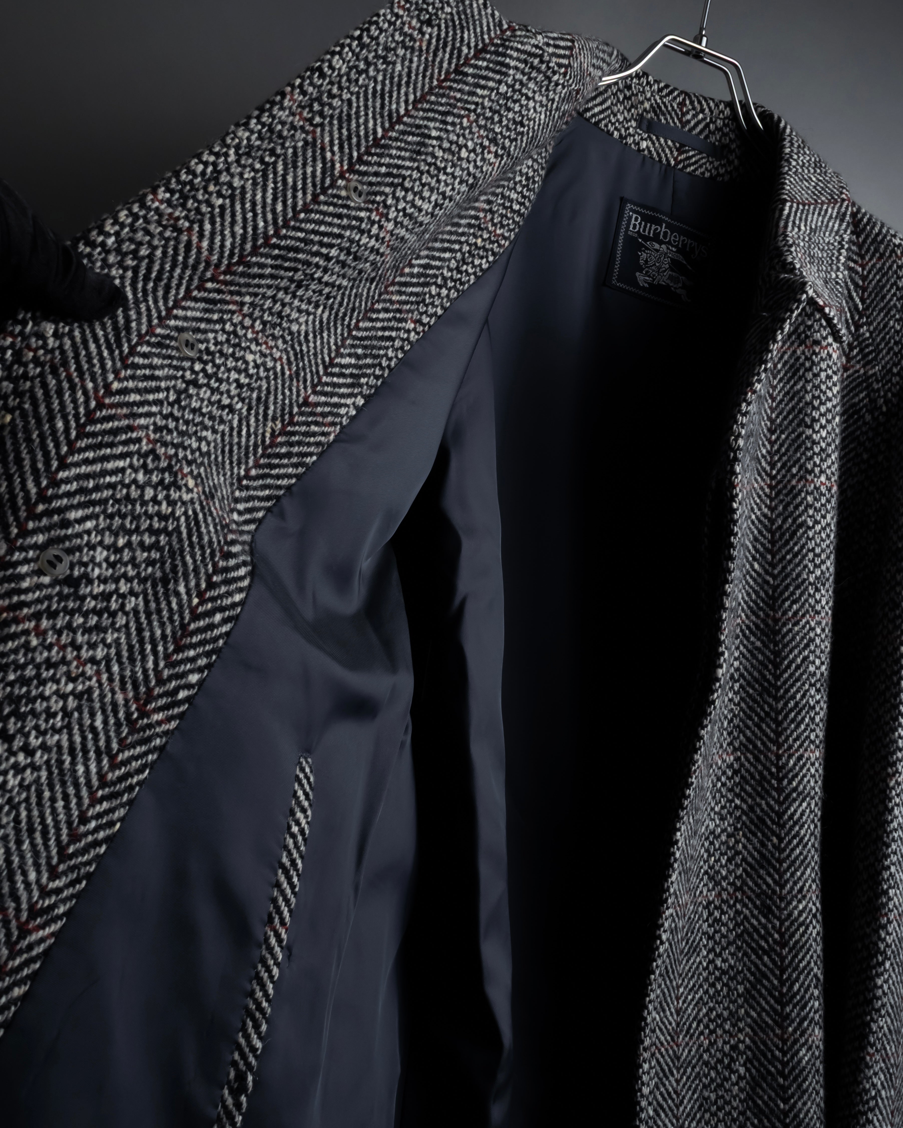 "BURBERRYS" British tweed fly front stand collar coat